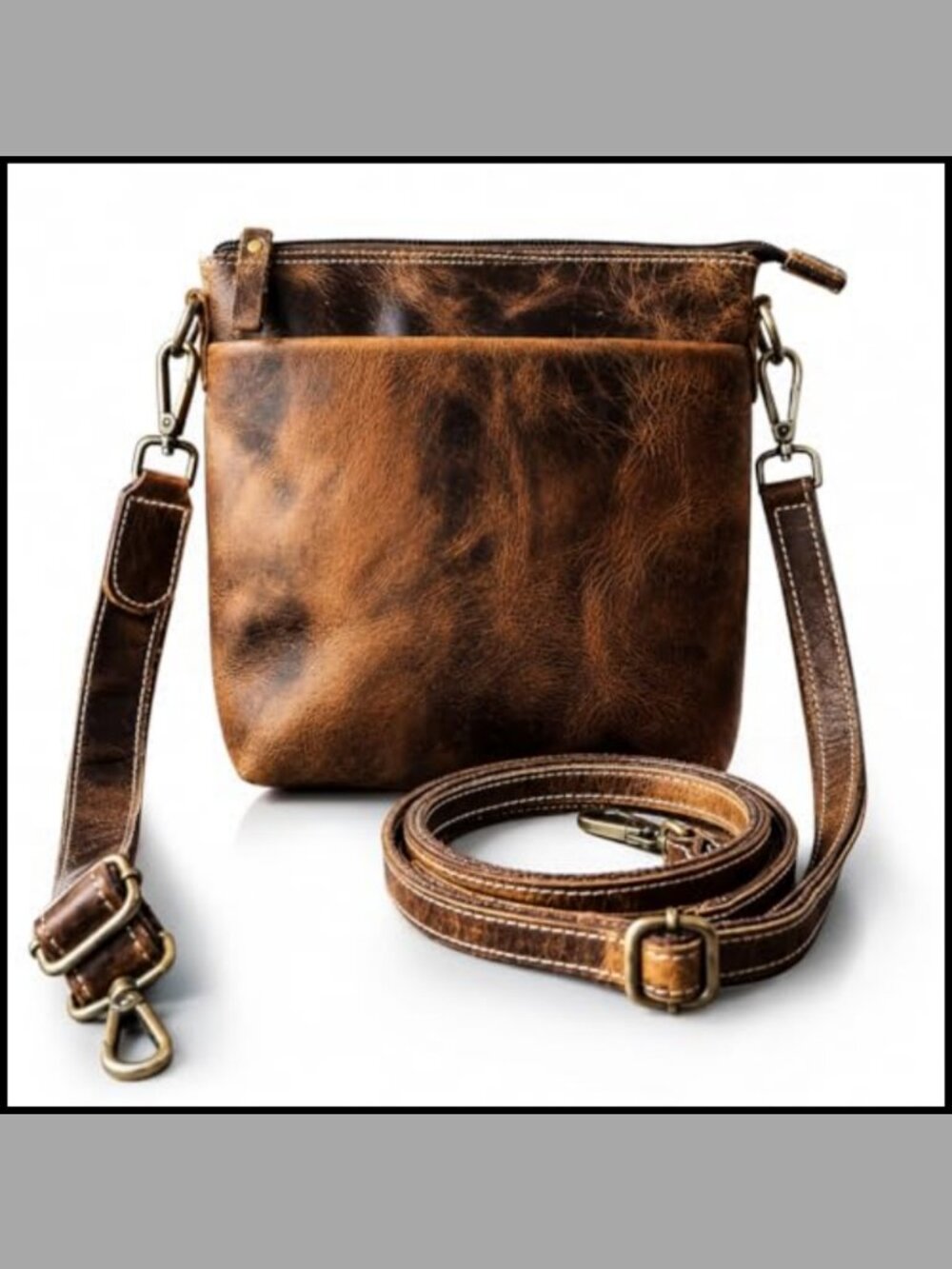 Top Grain Buffalo Leather Crossbody Sling Bag Adjustable Strap Travel Purse